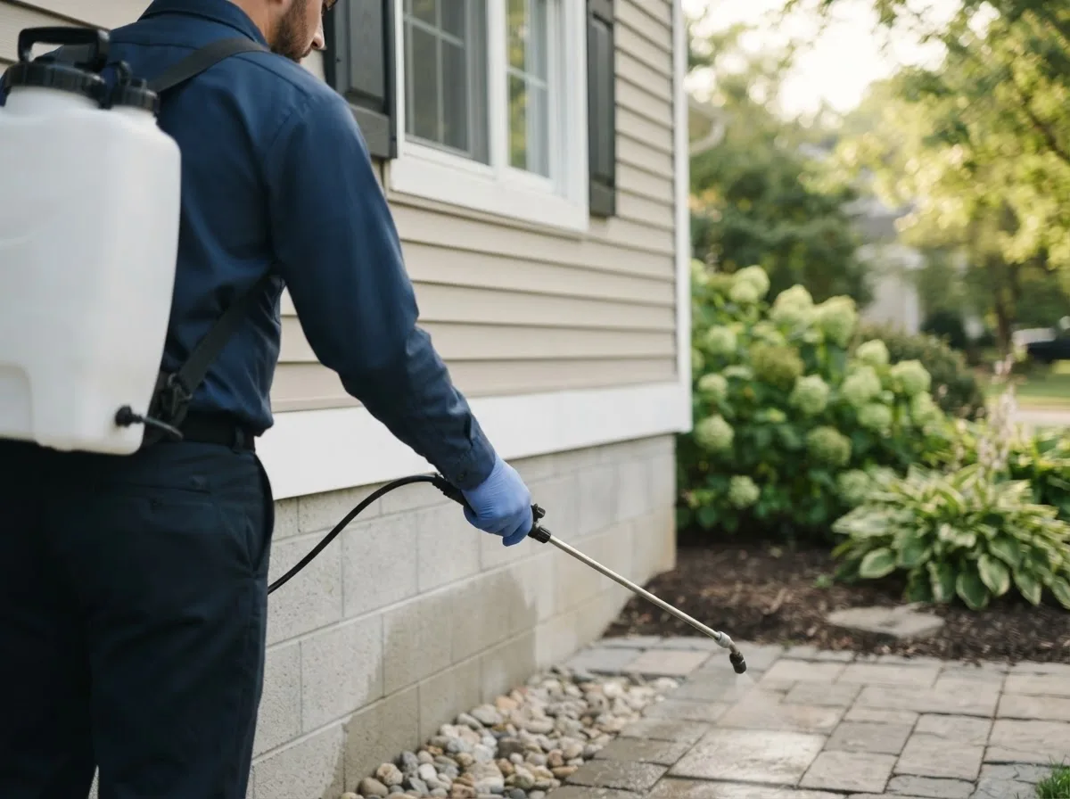 Pest control technician inspecting a home in Jamestown, SC